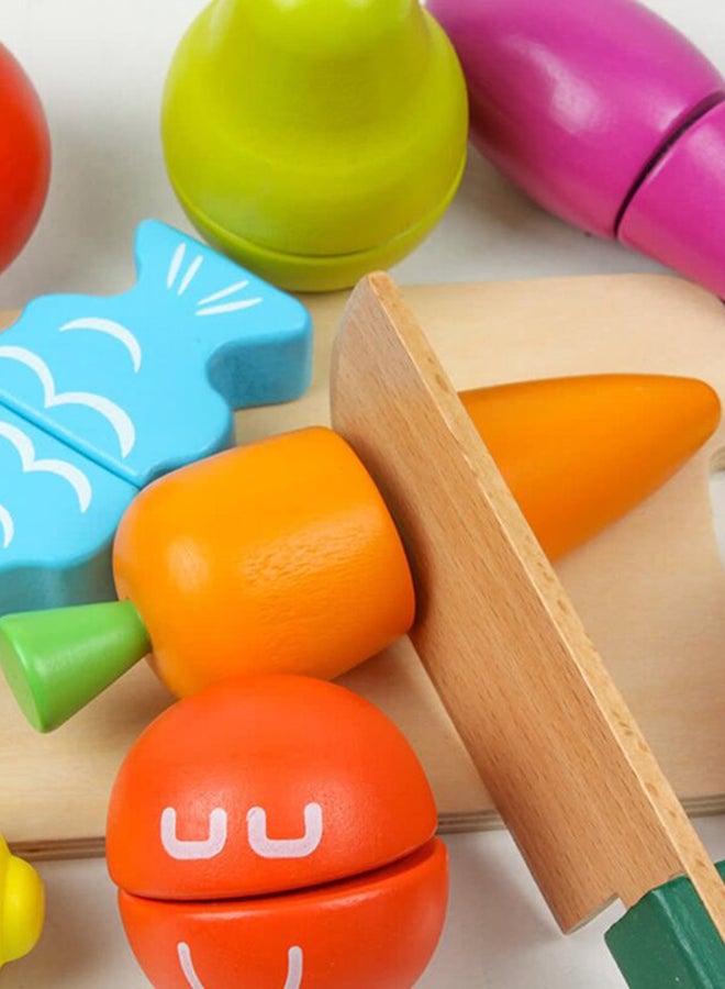 Beauenty - Wooden Kitchen Pretend Cutting Fruits Vegetables Puzzle Game Set For Kids, 2+ Years 19.2x18.3x18.3cm - Image 1