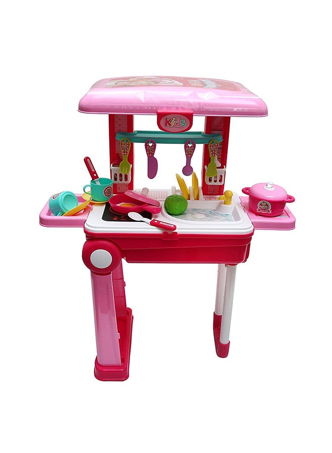 Chamdol Portable Lightweight Compact Unique Detailed Design Pretend Little Chef Kitchen Trolley Play Set 15.40x9.60x5.30inch - Image 2