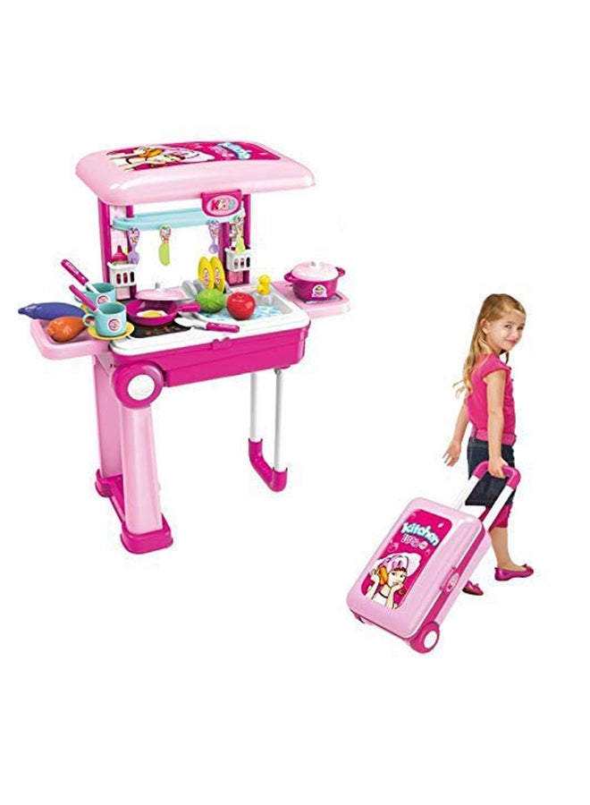 Chamdol Portable Lightweight Compact Unique Detailed Design Pretend Little Chef Kitchen Trolley Play Set 15.40x9.60x5.30inch - Image 4