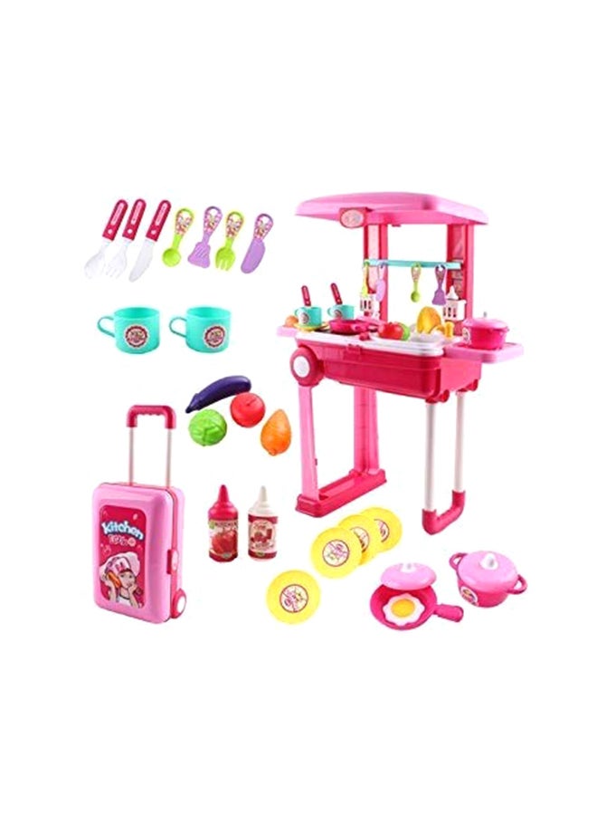 Chamdol Portable Lightweight Compact Unique Detailed Design Pretend Little Chef Kitchen Trolley Play Set 15.40x9.60x5.30inch - Image 5