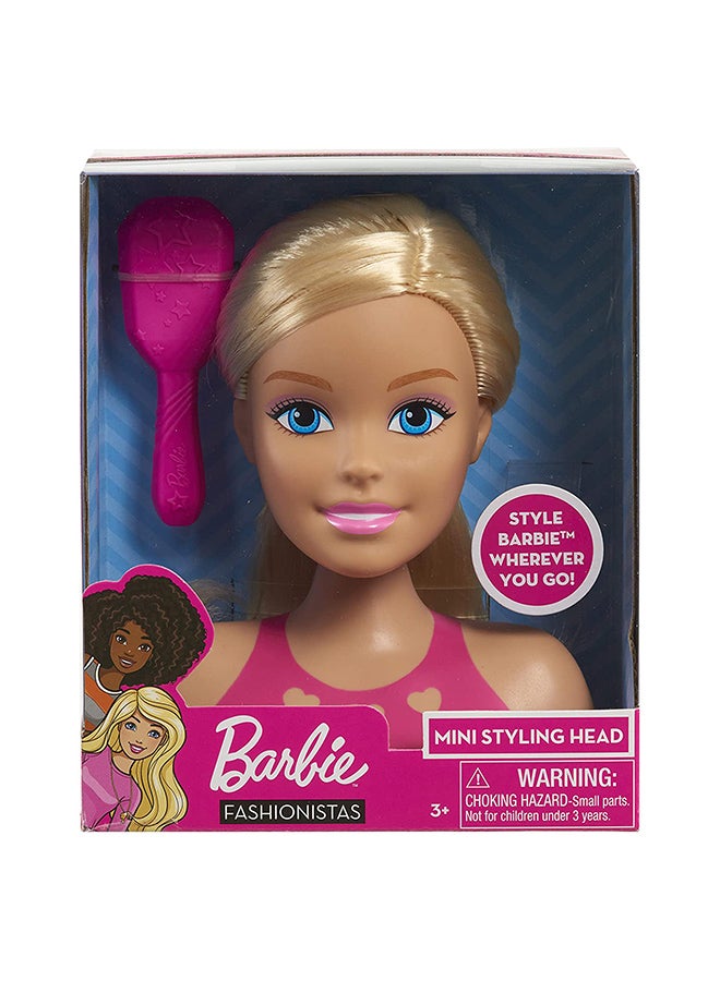 2-Piece Mini Blonde Styling Head With Brush Set Designed With Soft And Bright Colours 13x8.5x15cm