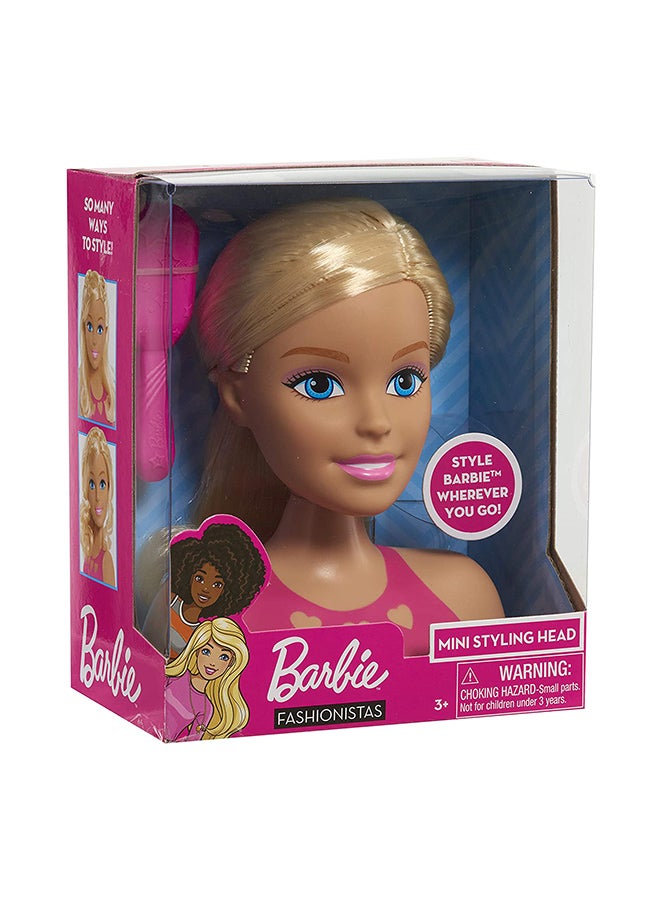 2-Piece Mini Blonde Styling Head With Brush Set Designed With Soft And Bright Colours 13x8.5x15cm