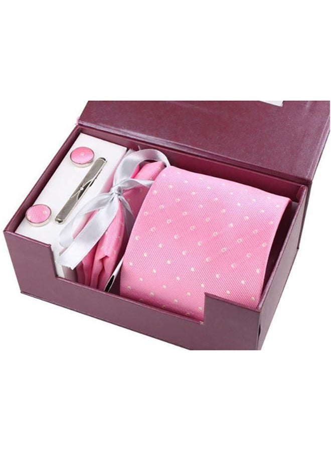 5-Piece Polka Dots Printed Tie Accessories Set Pink/White - Image 1