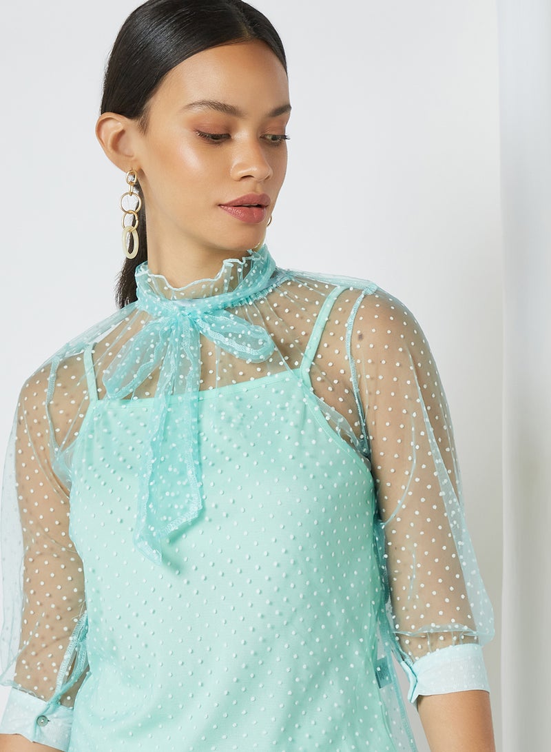 Aila High Neck Belt Detail Top Green  - Image 4
