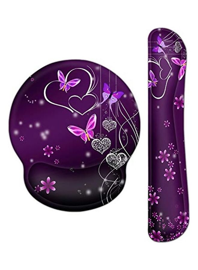 Generic 2-Piece Butterfly Printed Mouse Pad And Wrist Rest Set Purple/Pink/White  - Image 1