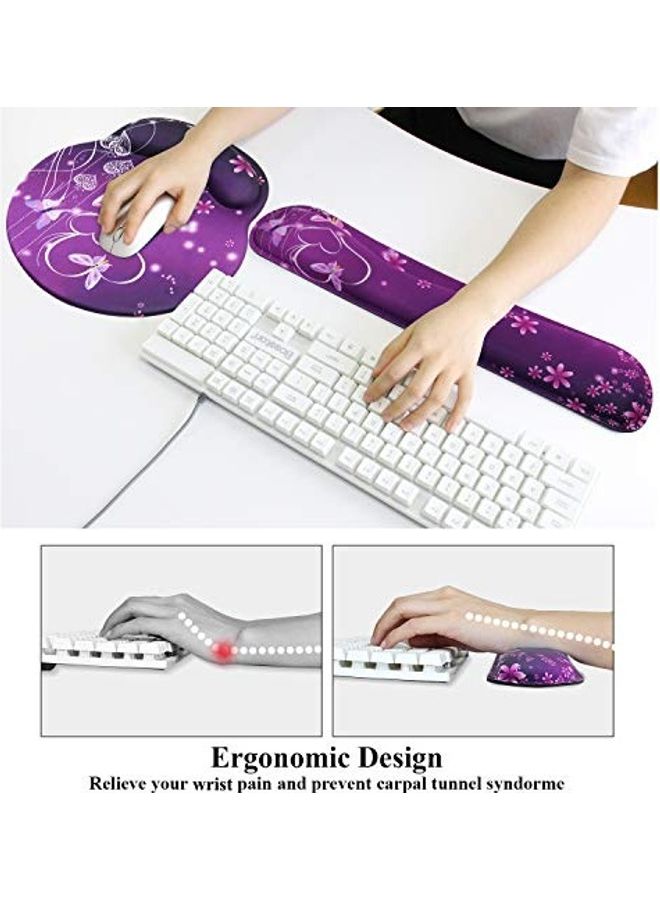 Generic 2-Piece Butterfly Printed Mouse Pad And Wrist Rest Set Purple/Pink/White  - Image 2