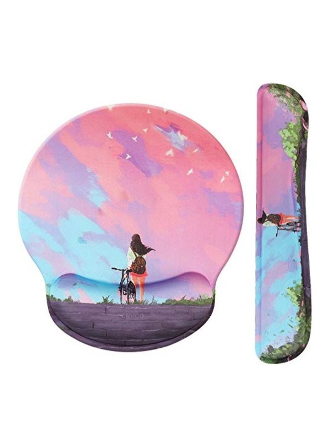 Generic Printed Keyboard Wrist Rest And Mouse Pad Set Pink/Blue/Green  - Image 1