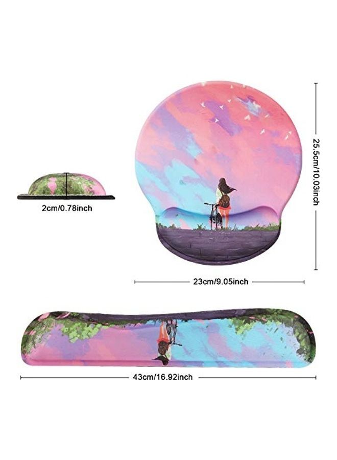 Generic Printed Keyboard Wrist Rest And Mouse Pad Set Pink/Blue/Green  - Image 2