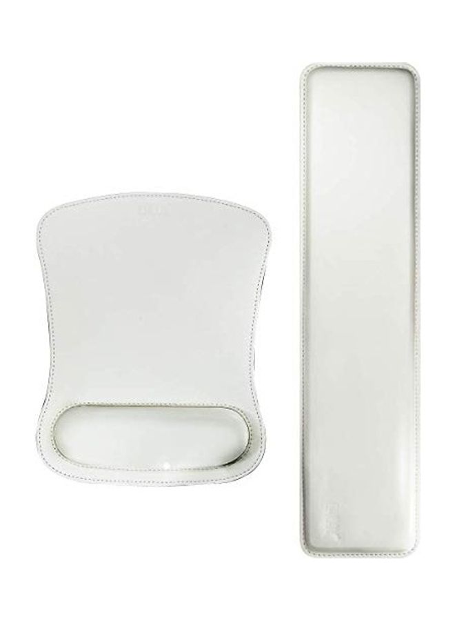 Generic 2-Piece Leather Mouse Pad With Keyboard Wrist Rest Off-White - Image 1