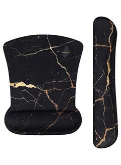 2-Piece Printed Mouse Pad With Keyboard Wrist Rest Black/Gold