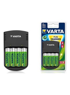 شاحن بطارية بمنفذ EE يشحن 4 بطاريات فئة AA أو 4 بطاريات فئة AAA 240 mAh أسود
