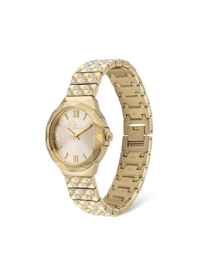 بوليس ساعة يد أجرا مستديرة الشكل بعقارب وسوار من الستانلس ستيل مقاس 34 مم - لون ذهبي - طراز PL.16072BSG/22M