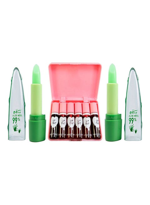 Pack Of 6 Lip Tint With 2 Aloe Vera Lipstick Set Multicolour