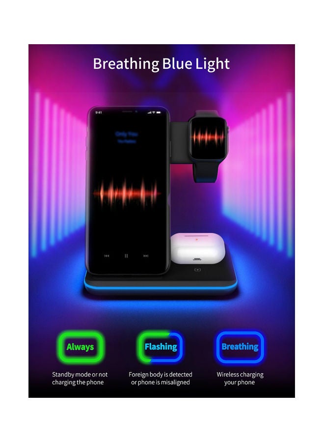 شاحن لاسلكي 3 في 1 لهواتف الموبايل أسود - Image 3