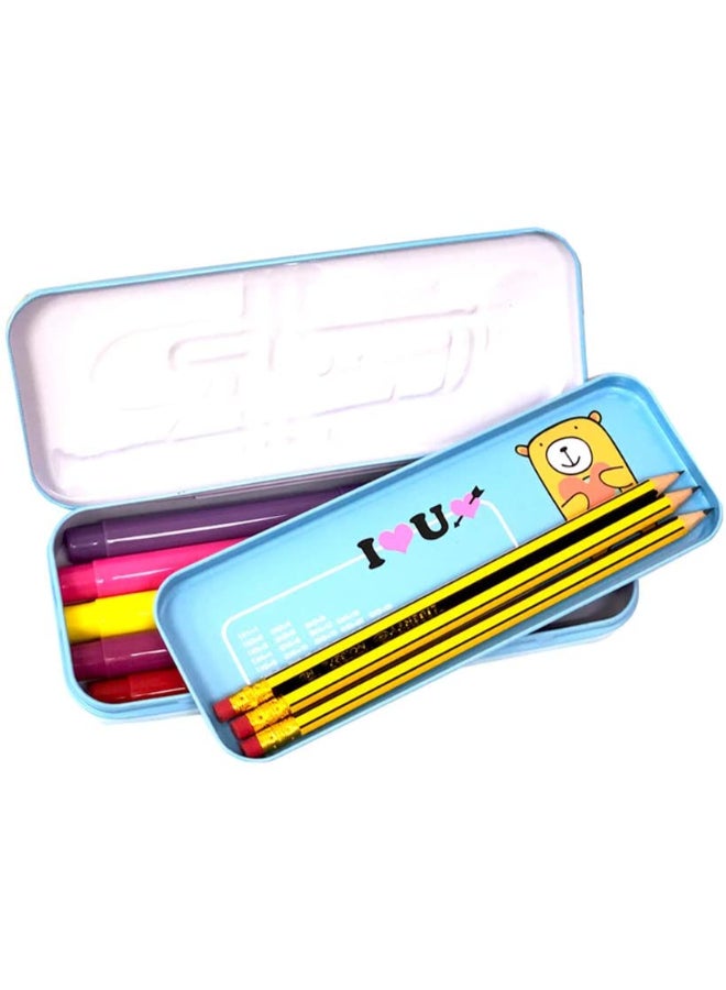 Generic - Coast Metal Two-Layer Pencil Case Box Blue/Gold - Image 1
