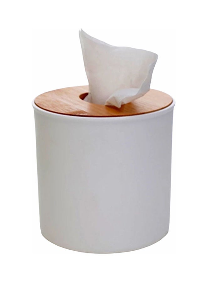 علبة مناديل خشبية دائرية البني/الأبيض 13سم - Image 1