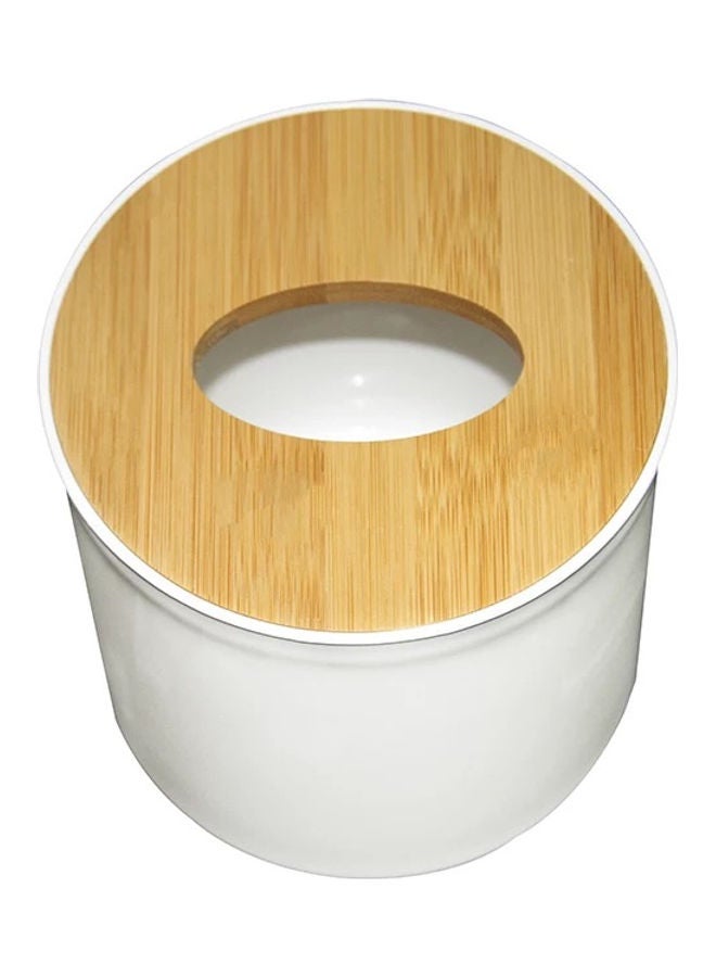 علبة مناديل خشبية دائرية البني/الأبيض 13سم - Image 3