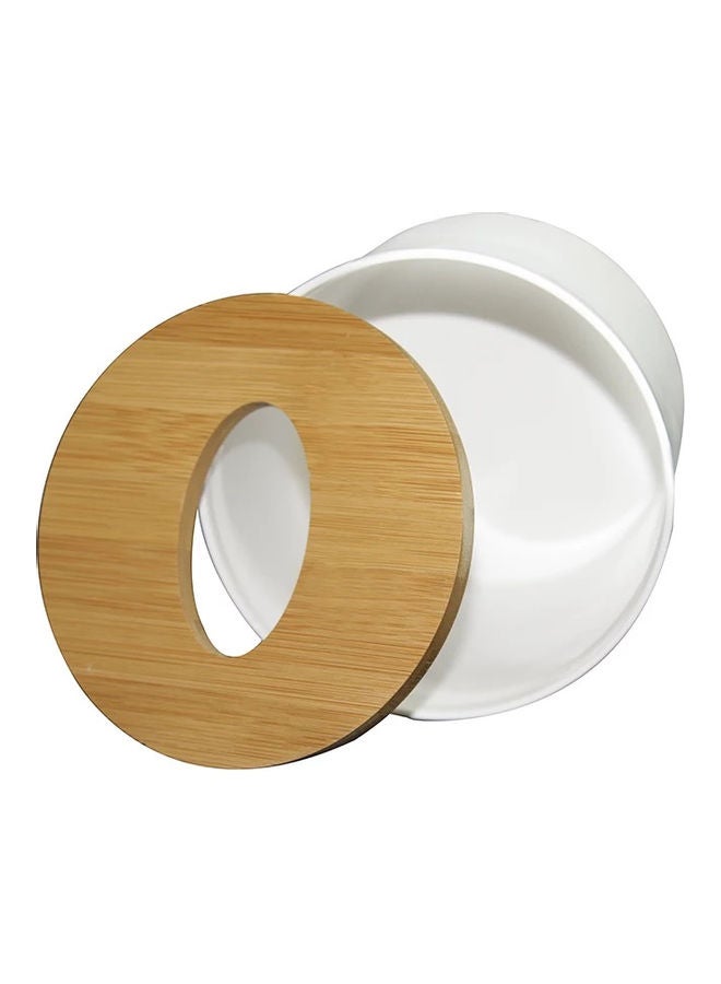 علبة مناديل خشبية دائرية البني/الأبيض 13سم - Image 4