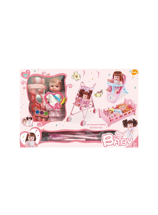 Kidle Vinyl Baby Doll With Trolley And Accessories For Kids, For Ages 3 Year And Above 63x42x10.5cm - Image 1