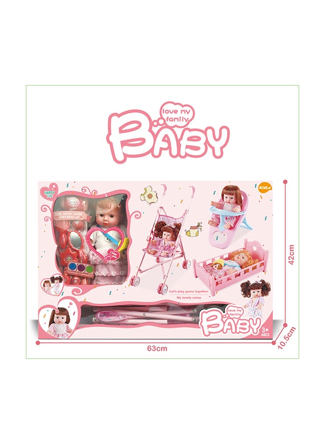 Kidle Vinyl Baby Doll With Trolley And Accessories For Kids, For Ages 3 Year And Above 63x42x10.5cm - Image 2