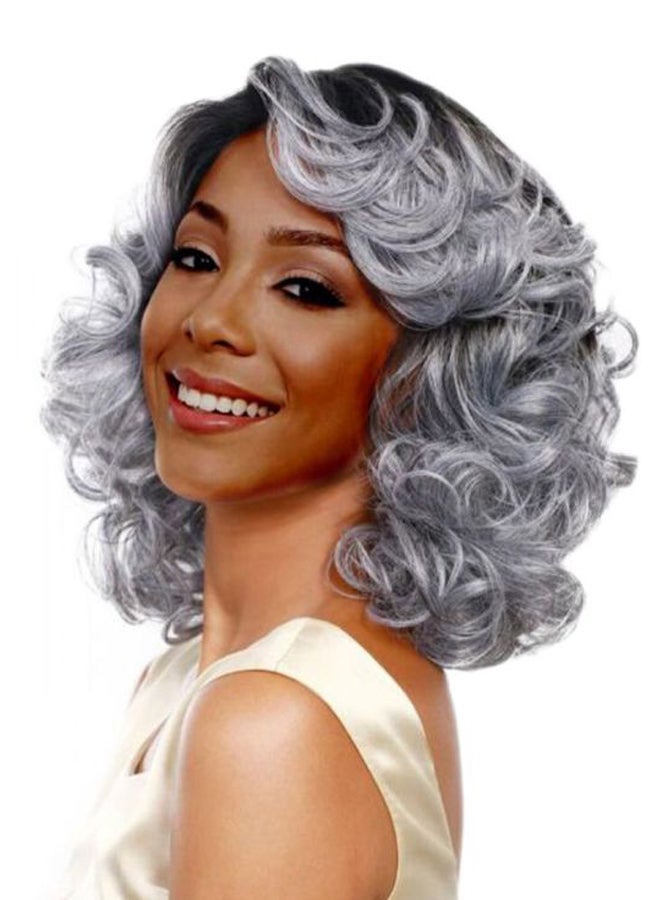 شاربدو شعر مستعار من الألياف الصناعية قصير ومموج بقصة أنيقة رمادي - Image 2