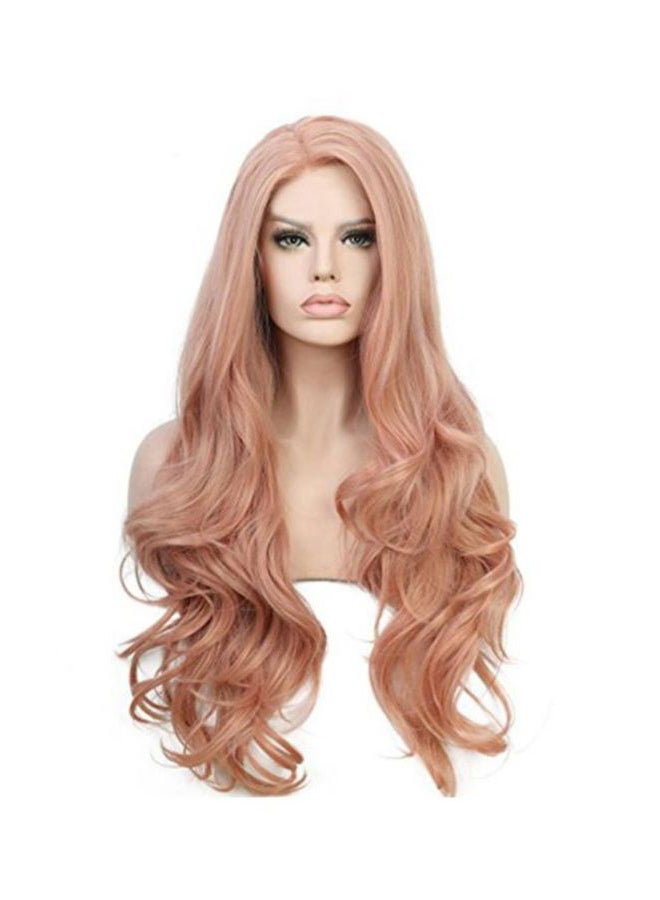 Voberry - Synthetic Wave Curly Long Wig Pink 20x18x3cm - Image 1