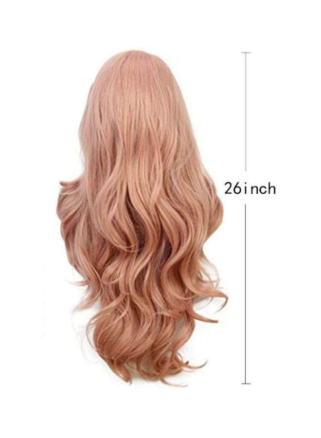 Voberry - Synthetic Wave Curly Long Wig Pink 20x18x3cm - Image 1