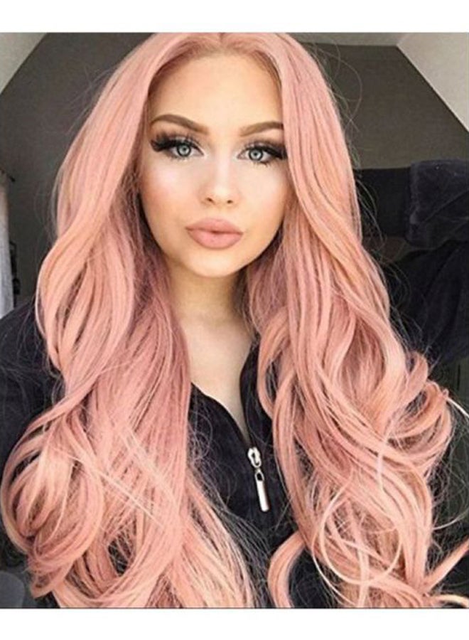 Voberry - Synthetic Wave Curly Long Wig Pink 20x18x3cm - Image 1