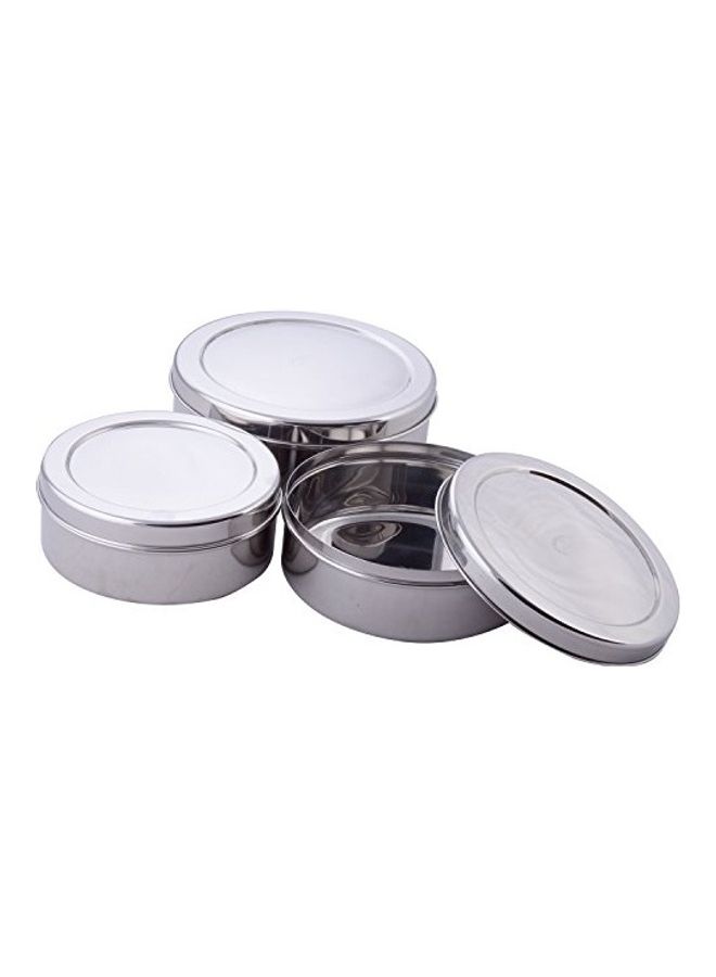 3-Piece Round Steel Container Set Silver 21x8cm 