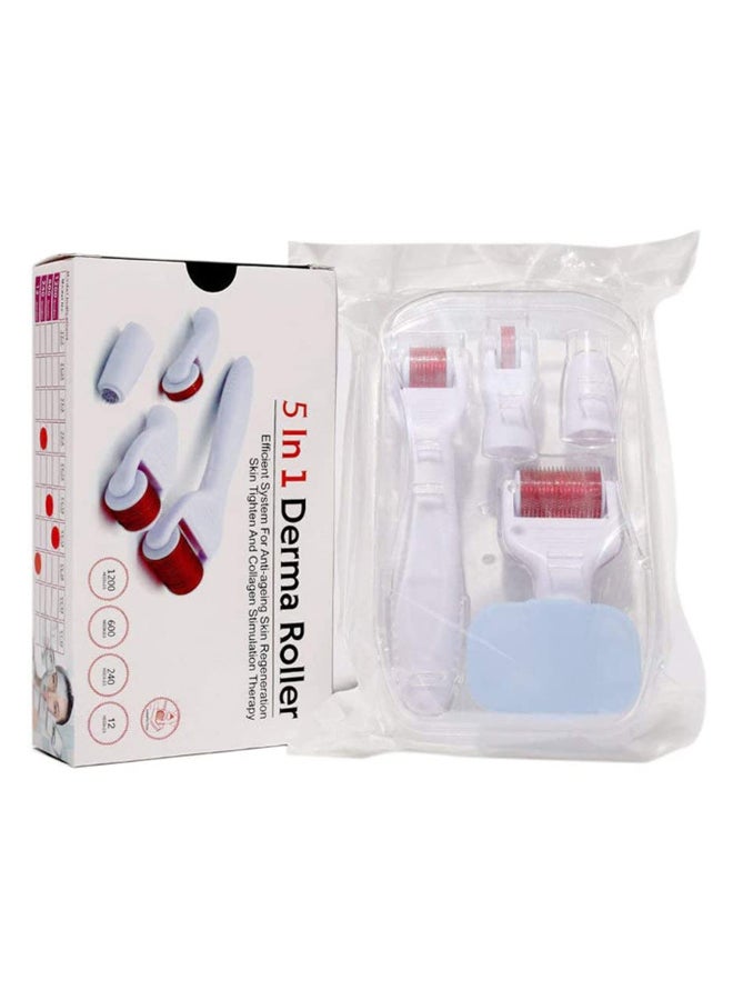 ديرما رولر بكرة تدليك للوجه للمعالجة بالإبر الدقيقة 5 في 1 أبيض/أحمر - Image 1