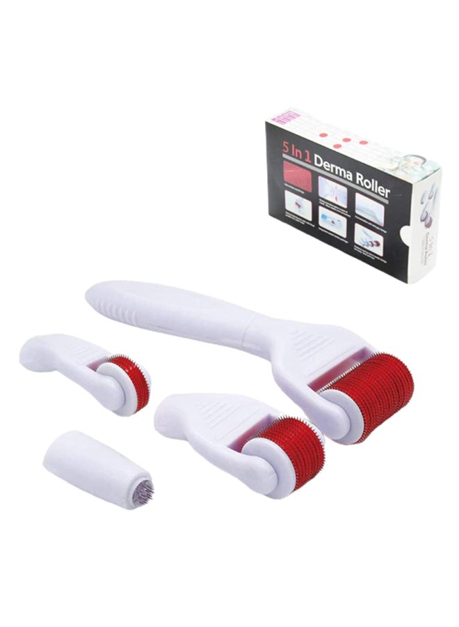ديرما رولر بكرة تدليك للوجه للمعالجة بالإبر الدقيقة 5 في 1 أبيض/أحمر - Image 2