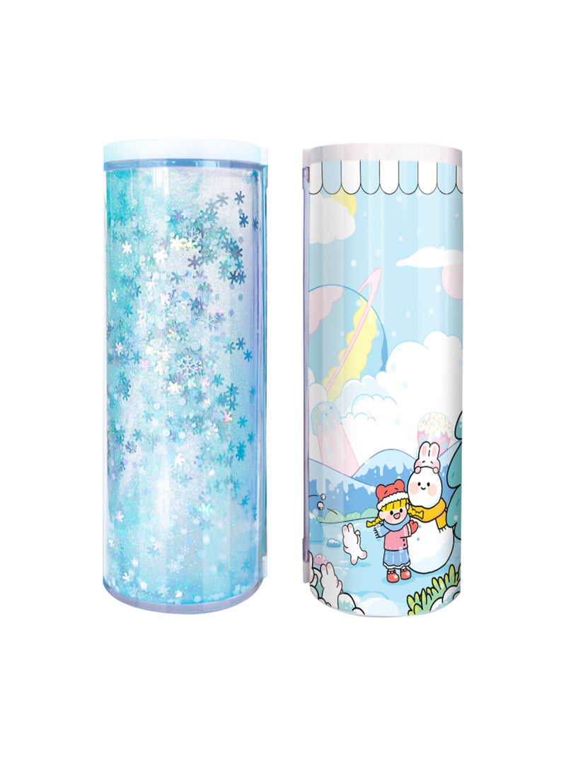 Nbx Multi-functional Quicksand Pencil Case Cartoon Pattern Magnetic Close Large Capacity Pen Holder With Mirror Solar Energy Calculator Dry Erase Marker Stationery Storage Box For Office School Teen Boys Girls Students Multicolour  - Image 1