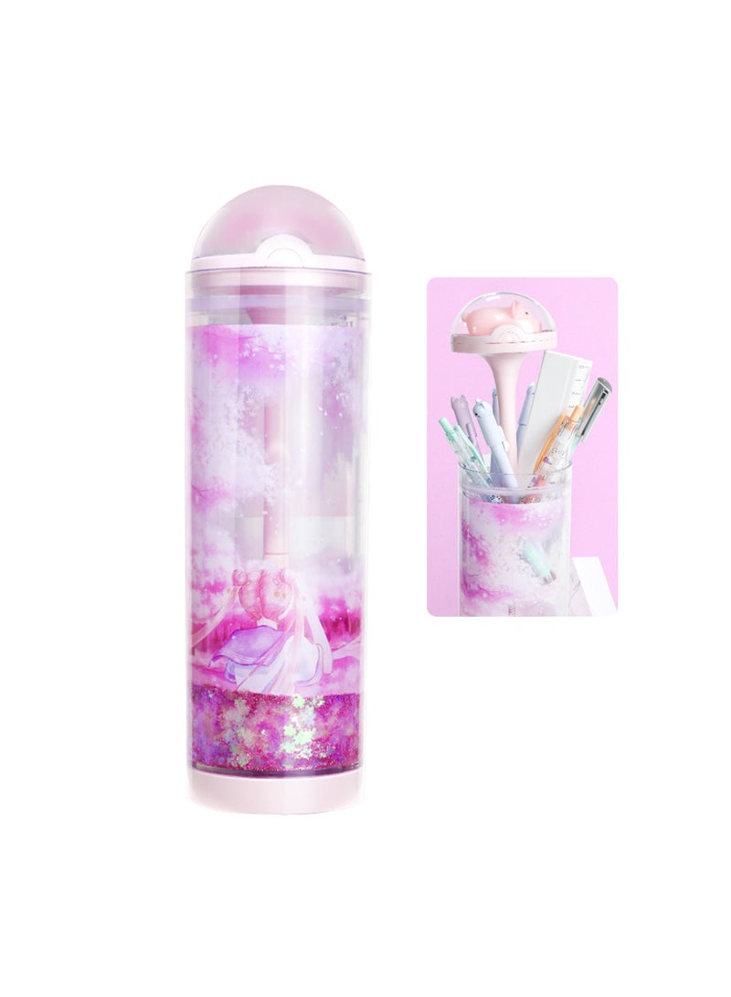 Nbx Lifting Pencil Case 360-degree Quicksand Cute Cartoon Pattern Transparent Stationery Box Standing Pencil Storage Holder Organizer Large Capacity For School Teen Boys Girls Students Multicolour - Image 1