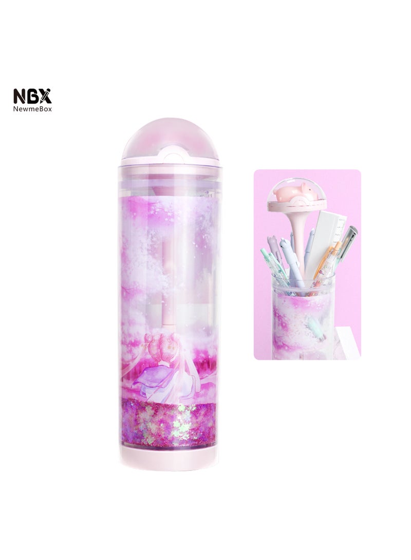 Nbx Lifting Pencil Case 360-degree Quicksand Cute Cartoon Pattern Transparent Stationery Box Standing Pencil Storage Holder Organizer Large Capacity For School Teen Boys Girls Students Multicolour - Image 2