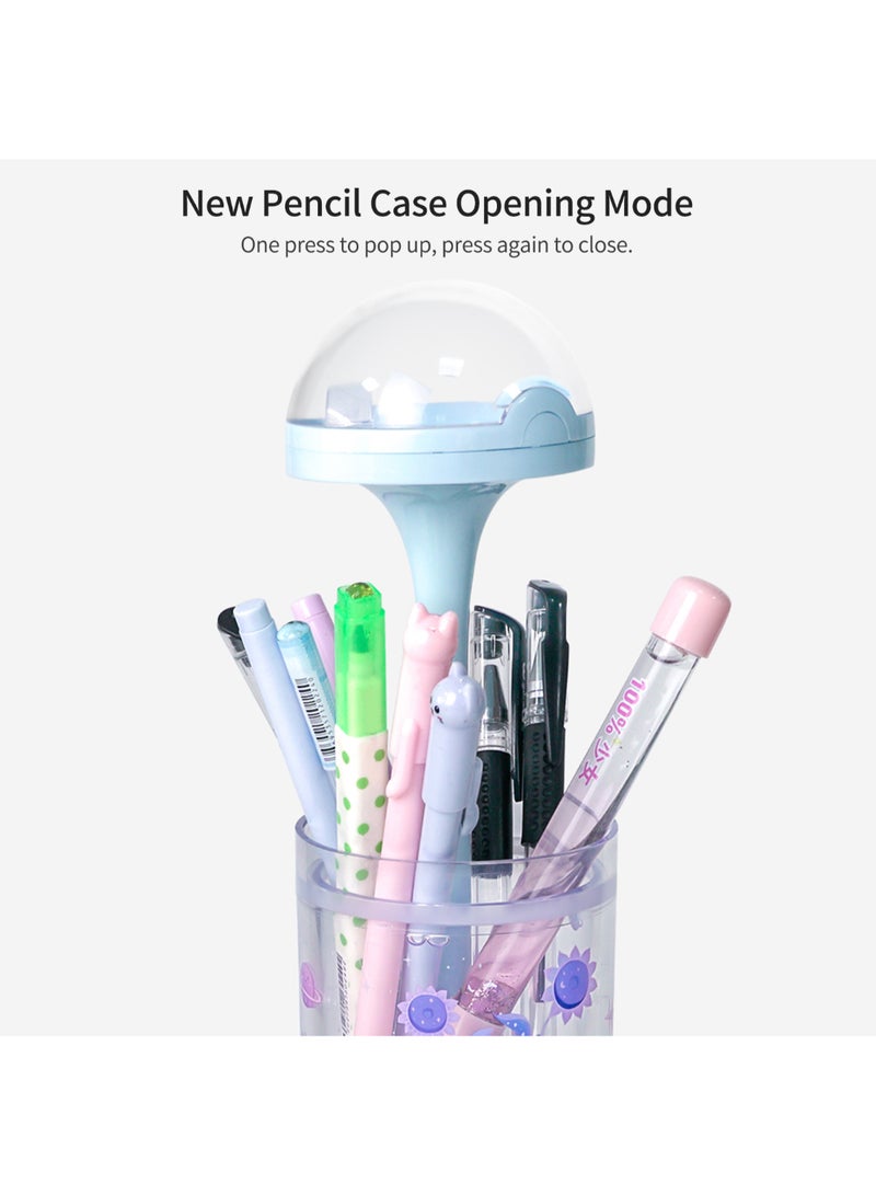 Nbx Lifting Pencil Case 360-degree Quicksand Cute Cartoon Pattern Transparent Stationery Box Standing Pencil Storage Holder Organizer Large Capacity For School Teen Boys Girls Students Multicolour - Image 3