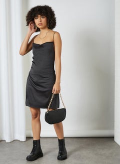 NA-KD Satin Waterfall Mini Dress Black  - Image 3