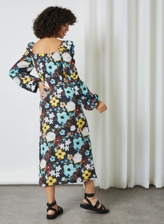 NA-KD Puff Sleeve Floral Print Dress Black Flower  - Image 2