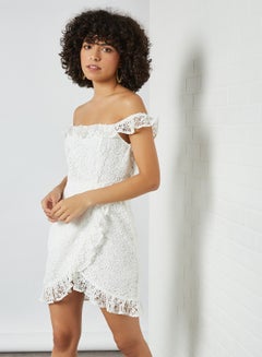 NA-KD Off Shoulder Overlap Lace Dress White  - Image 1