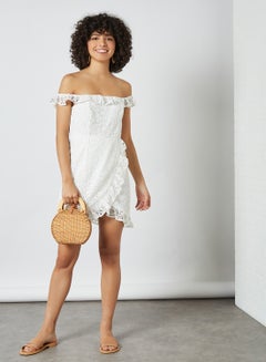 NA-KD Off Shoulder Overlap Lace Dress White  - Image 3