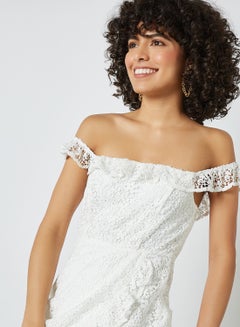 NA-KD Off Shoulder Overlap Lace Dress White  - Image 4