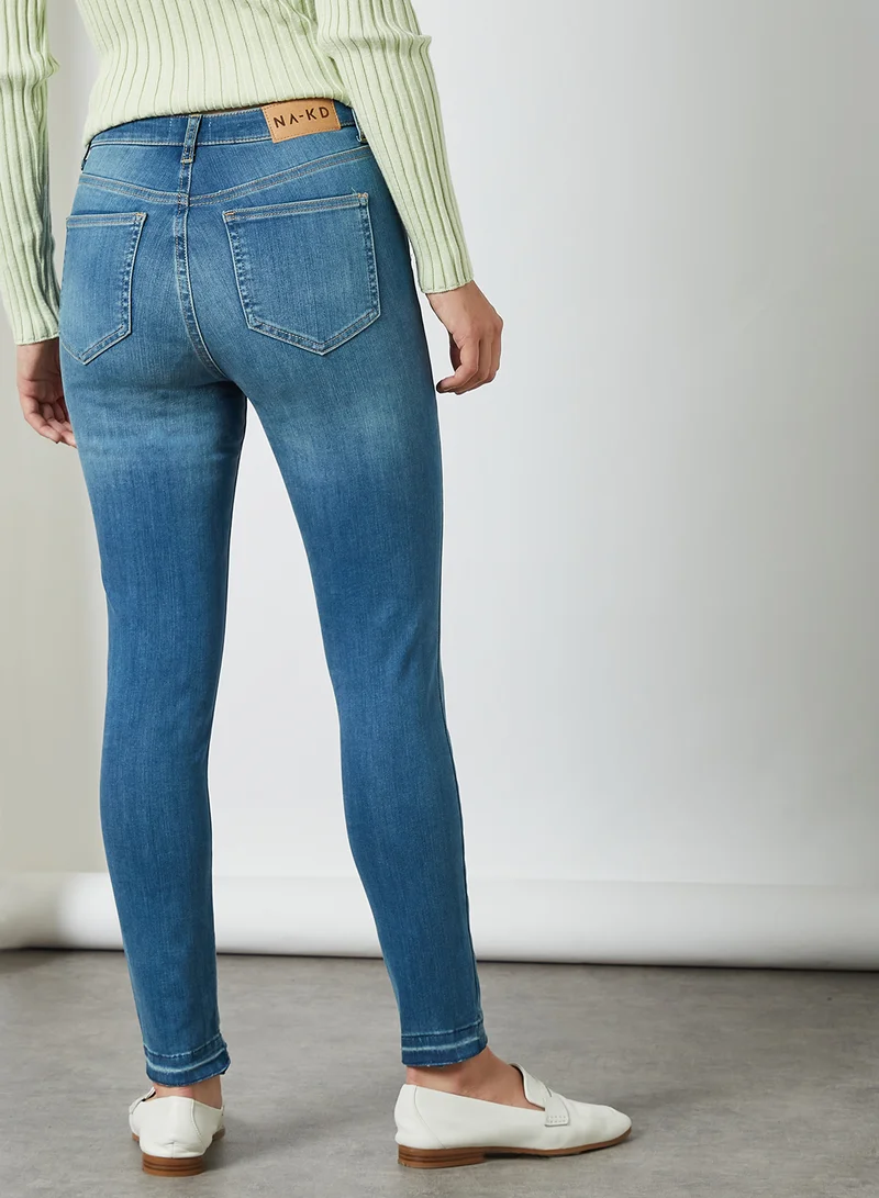 NA-KD High-Waist Skinny Jeans Mid Blue