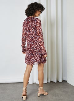 NA-KD Gathered Chiffon Mini Dress Red Leo Print  - Image 2