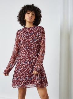 NA-KD Gathered Chiffon Mini Dress Red Leo Print  - Image 1