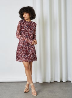 NA-KD Gathered Chiffon Mini Dress Red Leo Print  - Image 3