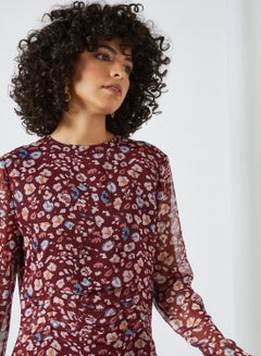 NA-KD Gathered Chiffon Mini Dress Red Leo Print  - Image 4