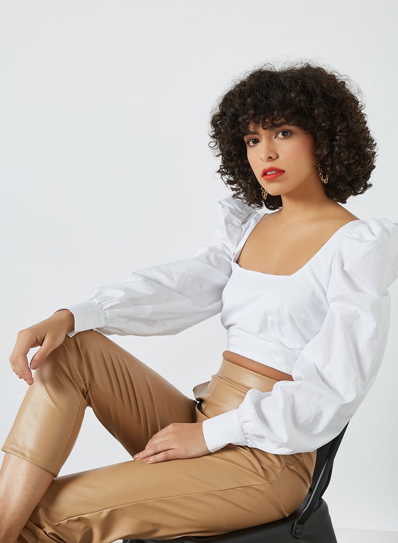 NA-KD - Puff Sleeve Crop Top White - Image 1