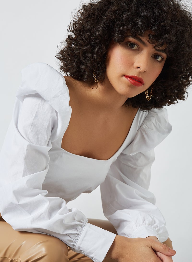 NA-KD - Puff Sleeve Crop Top White - Image 1