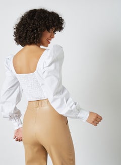 NA-KD Puff Sleeve Crop Top White  - Image 2