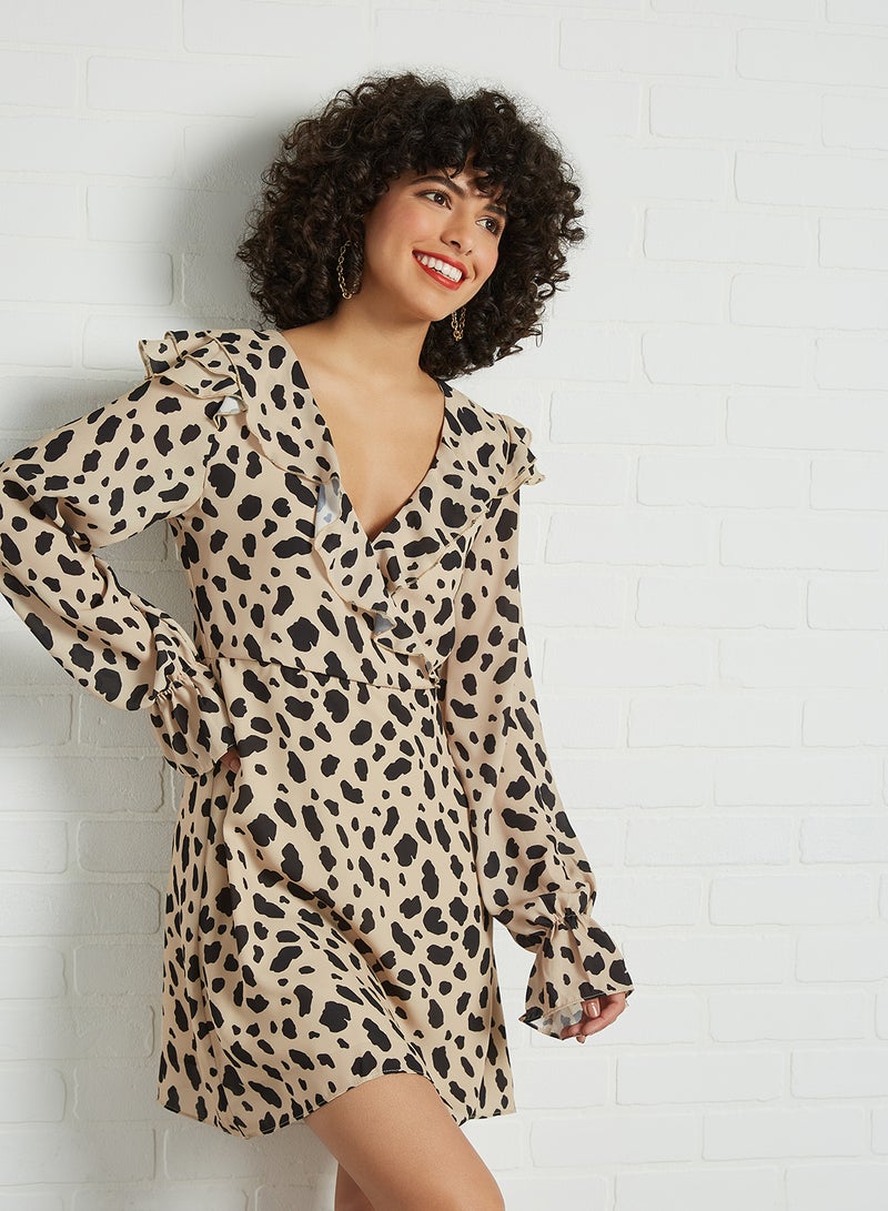 NA-KD - Leopard Print Mini Dress Beige Leopard - Image 1
