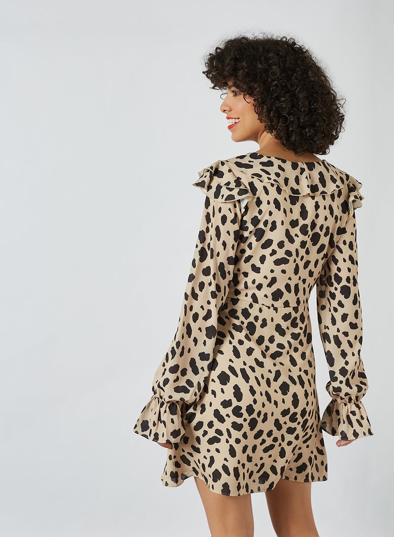 NA-KD - Leopard Print Mini Dress Beige Leopard - Image 1